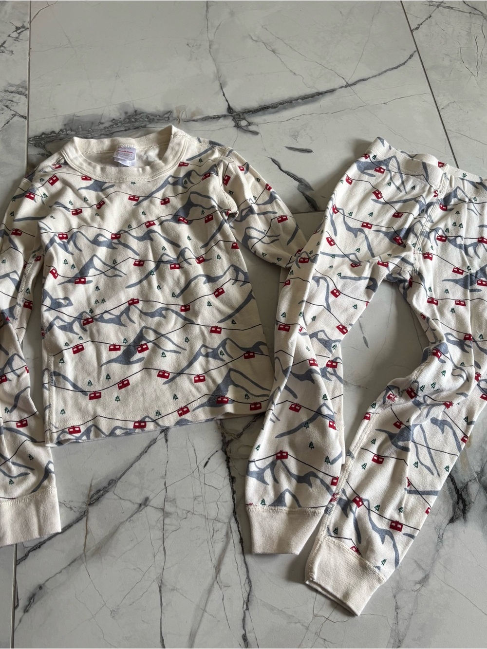 Kids Mountain Cabin Thermal Pajama Set - Cream with Red and Blue Print